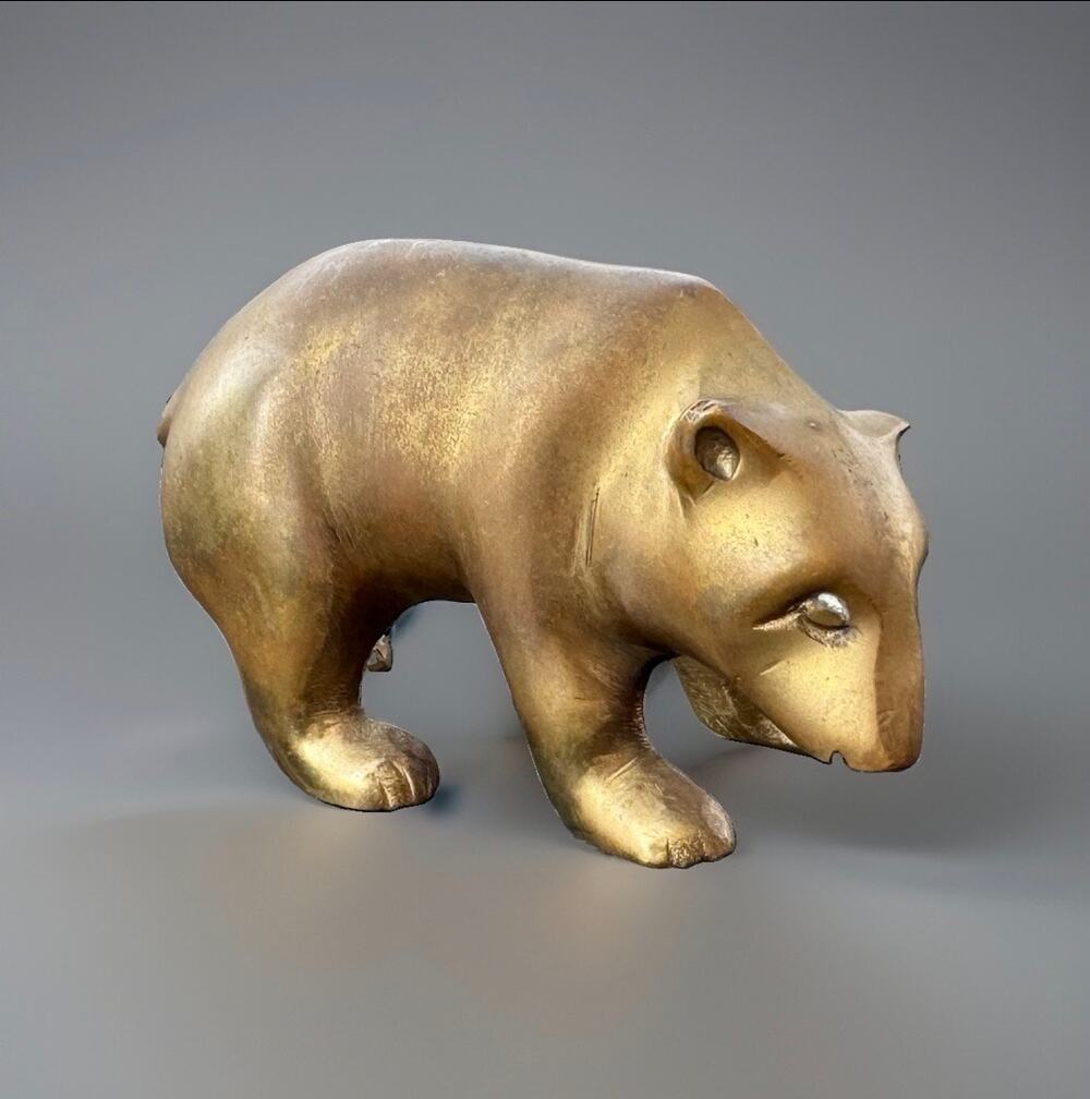 Vintage Brass Tone Bear Figurine 4" Cast Metal Wildlife Rustic Cabin Lodge Decor